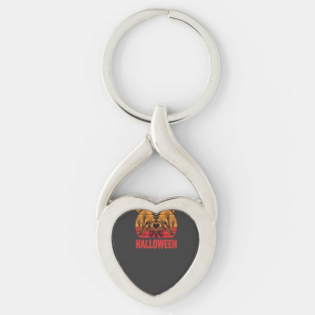 Bootiful Halloween Skeleton Heart Retro Sunset Des Key Ring (Front)