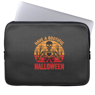 Bootiful Halloween Skeleton Heart Retro Sunset Des Laptop Sleeve