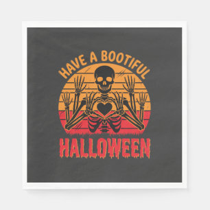 Bootiful Halloween Skeleton Heart Retro Sunset Des Napkin