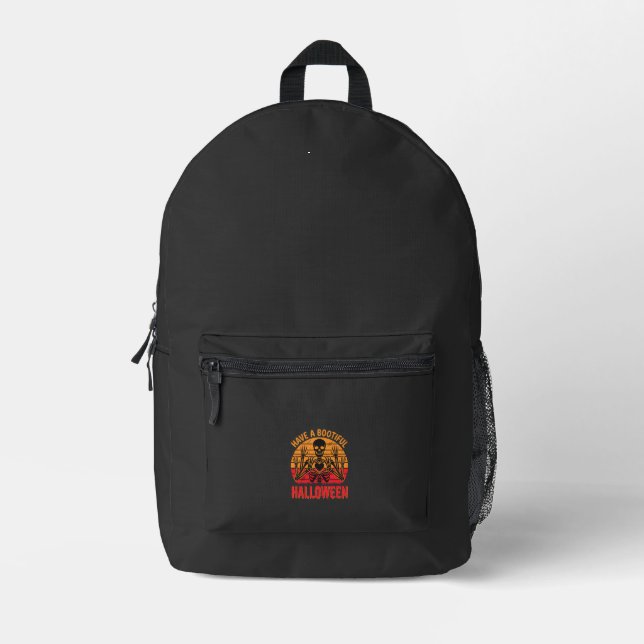 Bootiful Halloween Skeleton Heart Retro Sunset Des Printed Backpack (Front)