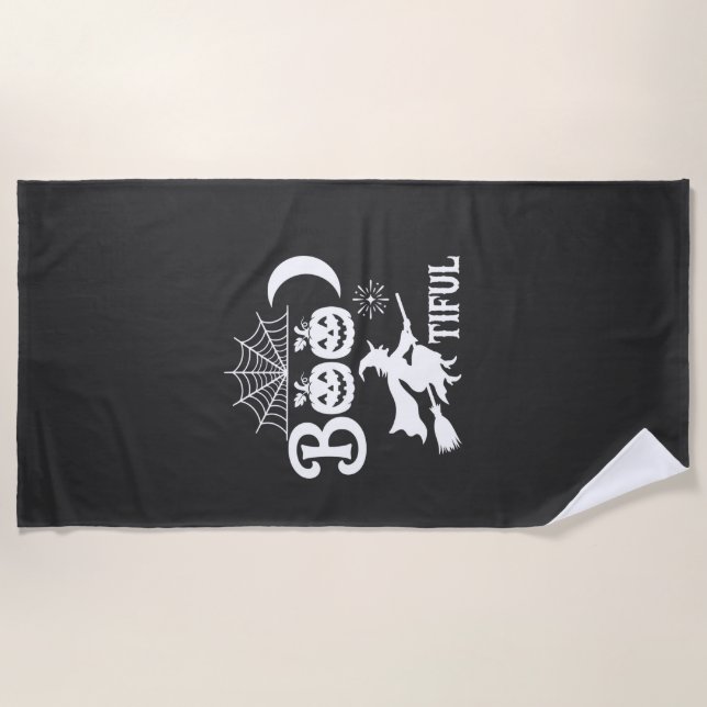 Bootiful Halloween Witch Moon Design_1 Beach Towel (Front)