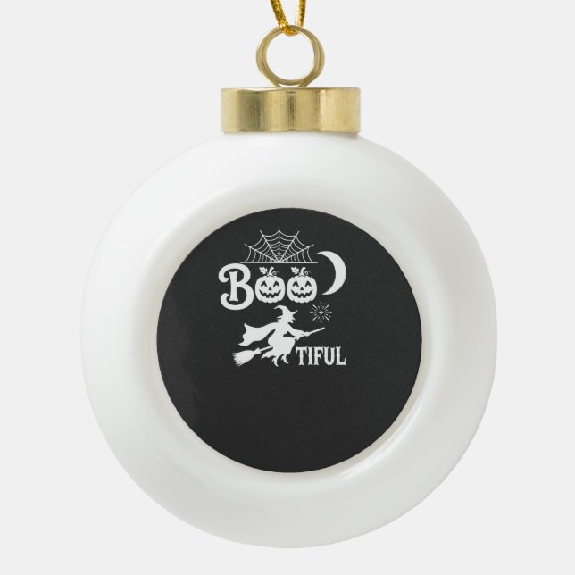 Bootiful Halloween Witch Moon Design_1 Ceramic Ball Christmas Ornament (Front)