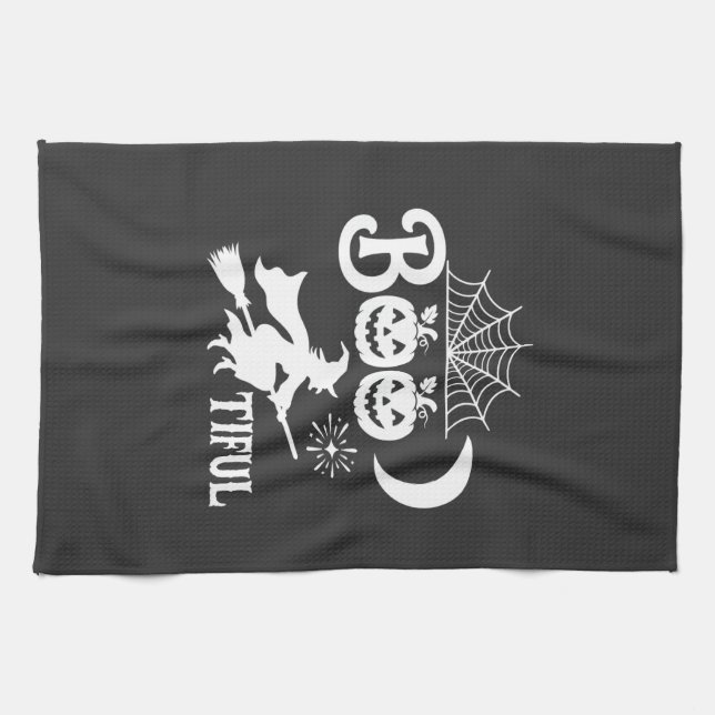 Bootiful Halloween Witch Moon Design_1 Tea Towel (Horizontal)