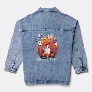 Bootiful Times Coming, Cartoon Halloween Ghosts Denim Jacket