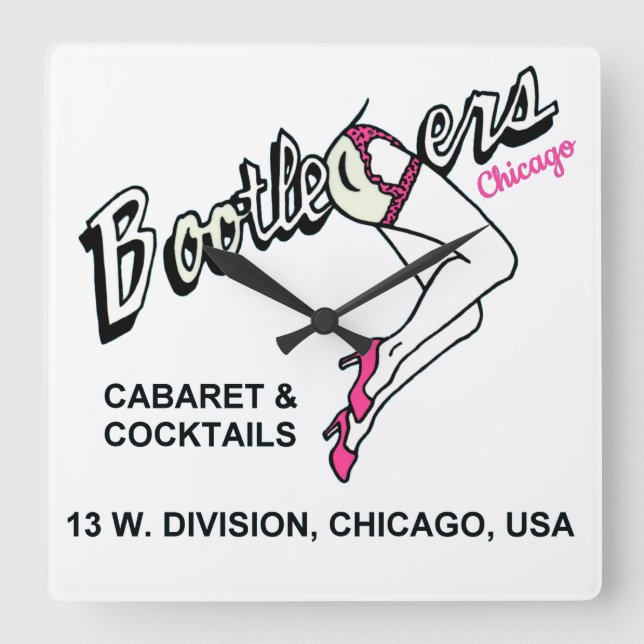 Bootleggers Cabaret and Cocktails, Chicago, IL Square Wall Clock (Front)