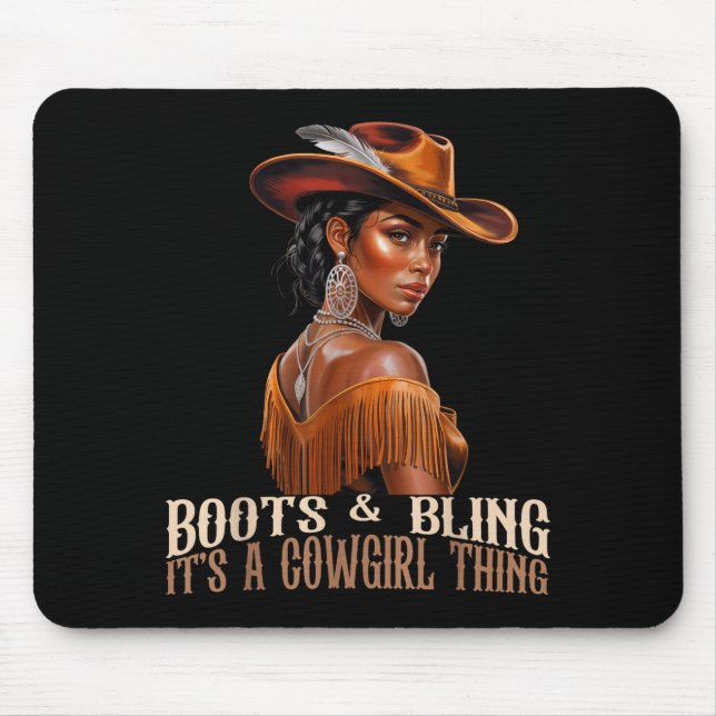 Boots &amp; Bling It's Cowgirl African Women Black Mouse Pad (Front)