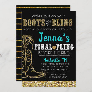 Boots and Bling Country Western Nashville Party Invitation