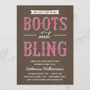 Boots and Bling   Glitter-Look Bachelorette Party Invitation
