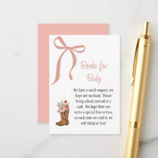Boots and Bows Baby Girl Shower Books for Baby Enclosure Card