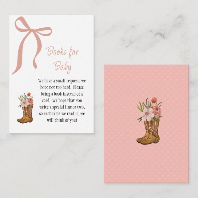 Boots and Bows Baby Girl Shower Books for Baby Enclosure Card (Front/Back)