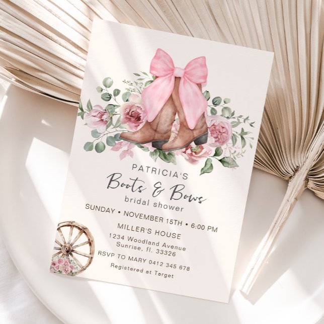 Boots and Bows Pink Cowgirl Bridal Shower Invitation (Creator Uploaded)