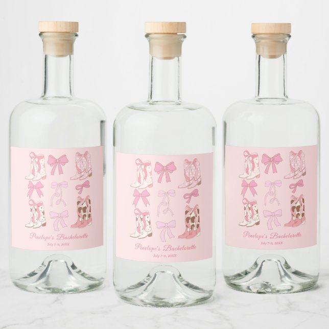 Boots and Bows Pink Girly Bachelorette Party  Liquor Bottle Label (Bottles)