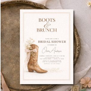 Boots and Brunch Floral Bow Bridal Shower Invitation