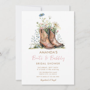 Boots and Bubbly Blue Wildflower Bridal Shower Invitation