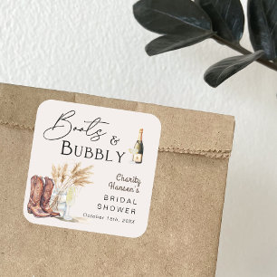 Boots And Bubbly Boho Pampas Grass Bridal Shower Square Sticker