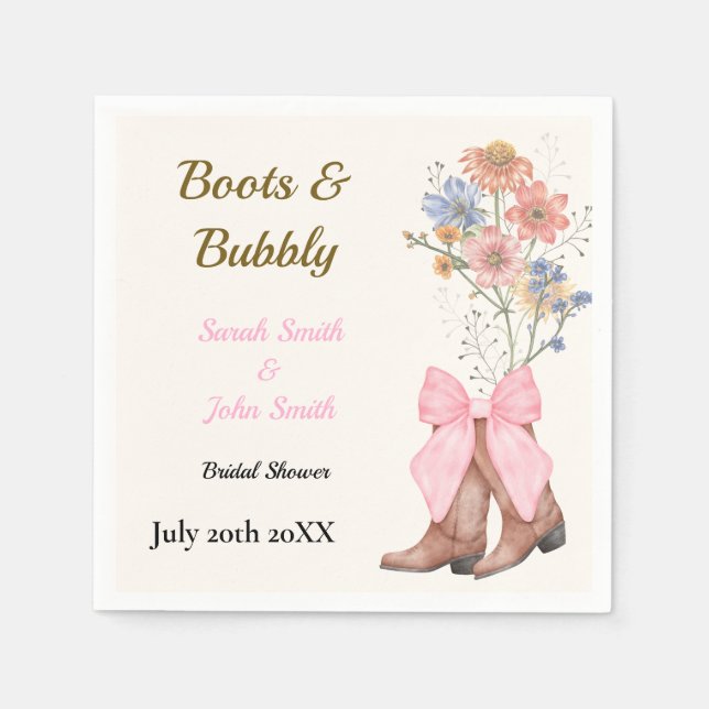 Boots and Bubbly Bridal Shower Napkin (Front)
