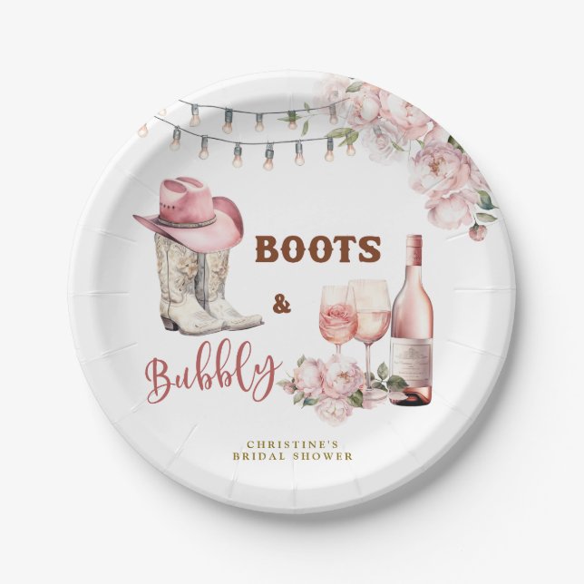 Boots and Bubbly Bridal Shower Paper Plate (Front)