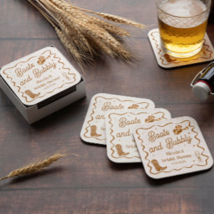 Boots and Bubbly Bridal Shower Square Paper Coaster