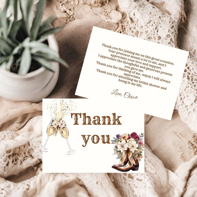 Boots and Bubbly Bridal Shower Thank You Card (Creator Uploaded)