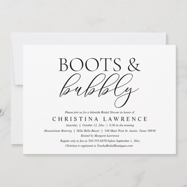 Boots and Bubbly, Bride to be, Bridal Shower Invit Invitation (Front)