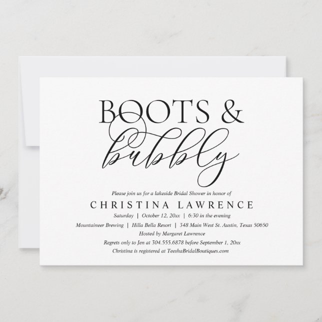 Boots and Bubbly, Bride to be, Bridal Shower Invitation (Front)