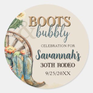 Boots and Bubbly Country Cowgirl Western Birthday Classic Round Sticker
