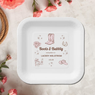 Boots And Bubbly Cowgirl Bridal Shower Paper Plate