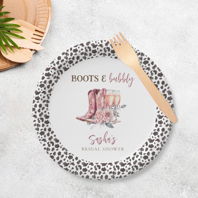 Boots and Bubbly Elegant Pink Bridal Shower Paper Plate (Creator Uploaded)