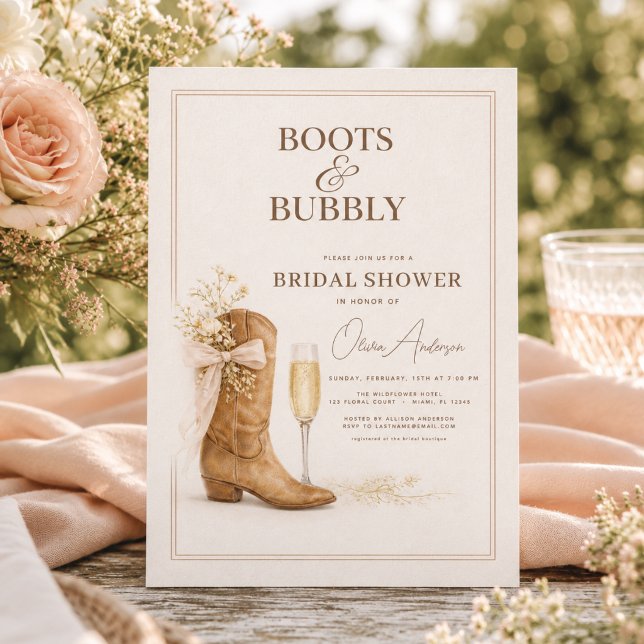 Boots and Bubbly Floral Bow Bridal Shower Invitation (Creator Uploaded)