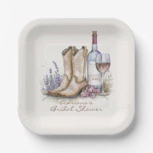 Boots and Bubbly Floral Bridal Shower Paper Plate