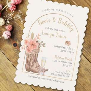 Boots And Bubbly Floral Cowboy Boots Bridal Shower Invitation