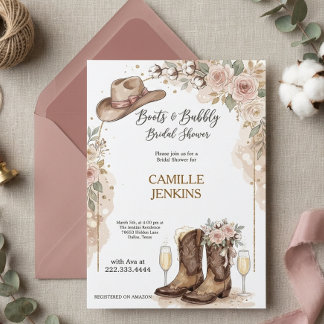 Boots and Bubbly Hand Drawn Bridal Shower Invitati Invitation