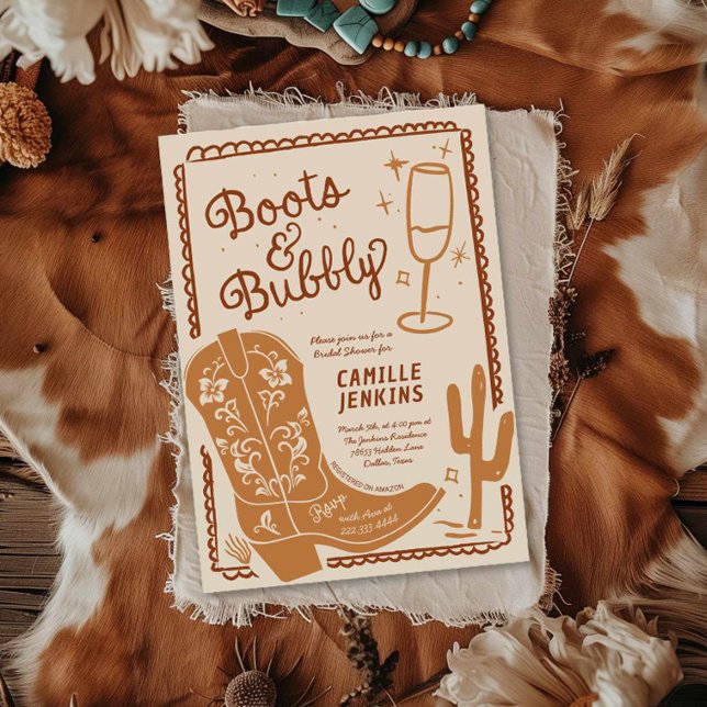 Boots and Bubbly Hand Drawn Bridal Shower Invitation (Boots and Bubbly Hand Drawn Bridal Shower Invitation)