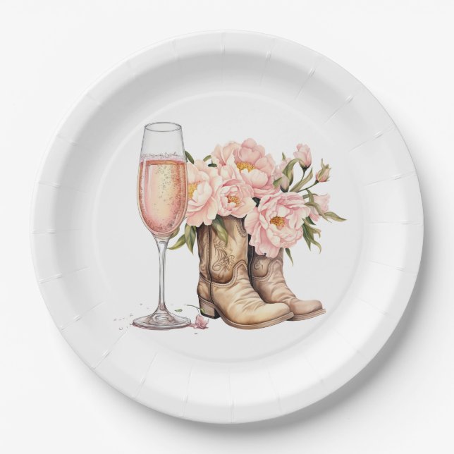 Boots and Bubbly Paper Plates (Front)
