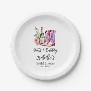 Boots and Bubbly Pink Bridal Shower Paper Plate