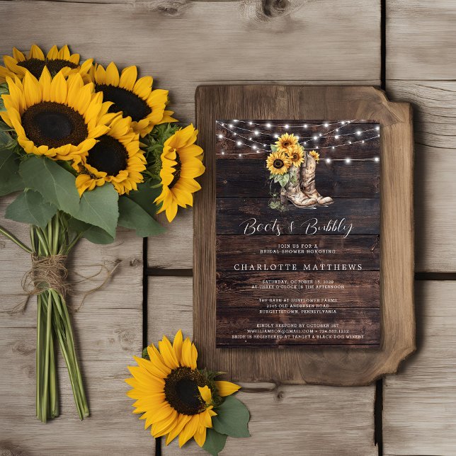 Boots and Bubbly Rustic Floral Bridal Shower  Invitation (Creator Uploaded)