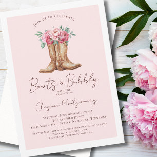 Boots and Bubbly Rustic Pink Cowgirl Bridal Shower Invitation