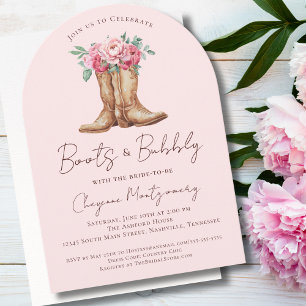 Boots and Bubbly Rustic Pink Floral Bridal Shower Invitation
