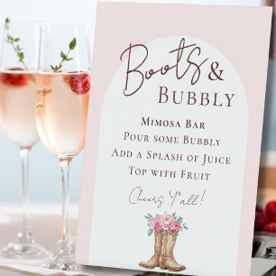 Boots and Bubbly Rustic Pink Floral Mimosa Bar  Pedestal Sign