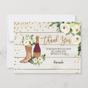 Boots and Bubbly Rustic Thank You Card