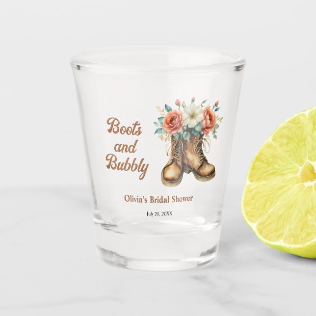 Boots and Bubbly Rustic Western Bridal Shower  Shot Glass (Front)