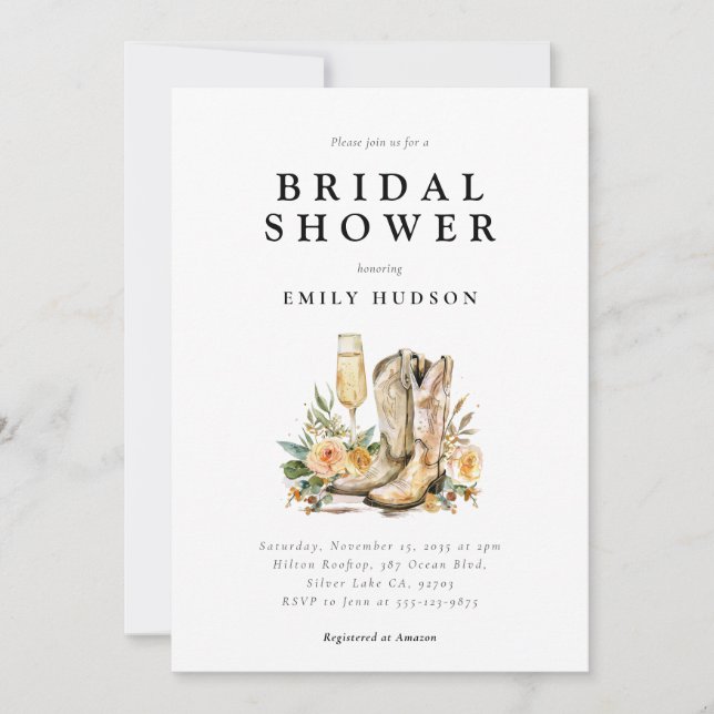 Boots and Bubbly Western Bridal Shower Invitation (Front)