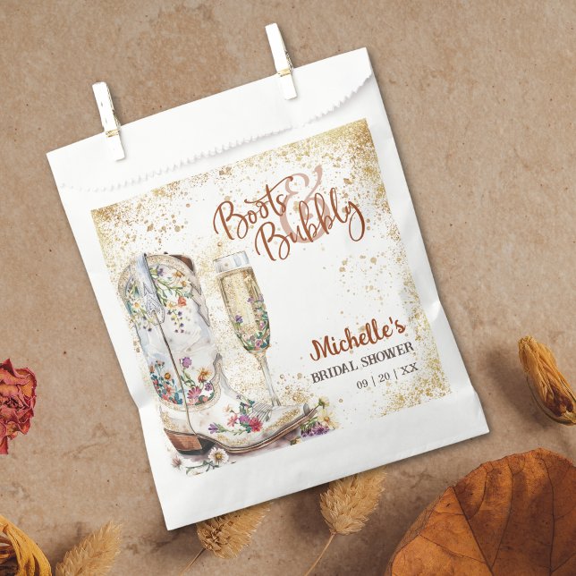 Boots and Bubbly Western Country Thank You Favour Bags (boots and bubbly bridal shower invitation with cowboy boots with flowers and champagne glass)