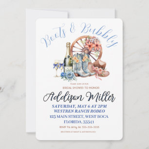 Boots and Bubbly Western Cowgirl Bridal Shower  Invitation