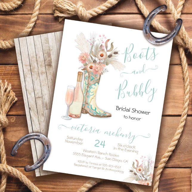 Boots and Bubbly Western Cowgirl Bridal Shower Invitation (Creator Uploaded)