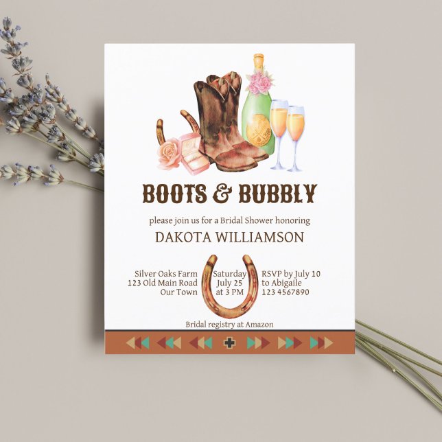 Boots and bubbly western cowgirl budget invitation (Creator Uploaded)