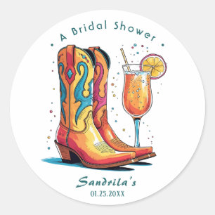 Boots and Bubbly Western Hand Drawn  Classic Round Sticker