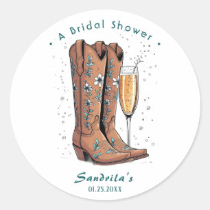 Boots and Bubbly Western Hand Drawn  Classic Round Sticker