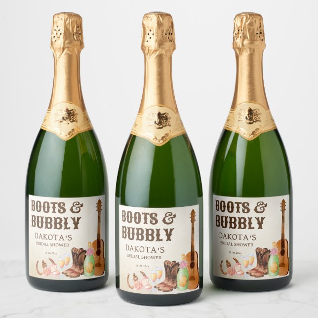 Boots and bubbly western rodeo cowgirl brunch sparkling wine label (Bottles)
