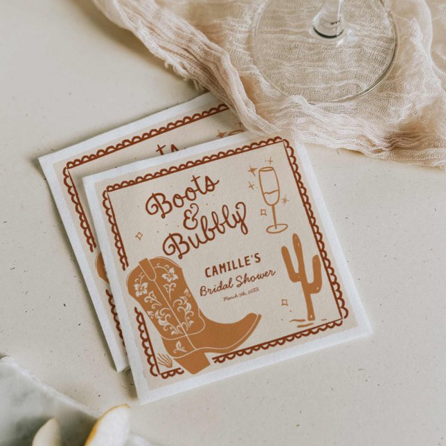 Boots and Bubbly Whimsical Hand Drawn Napkin (Boots and Bubbly whimsical hand drawn napkins)
